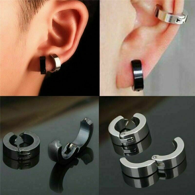 Non-Piercing Fake Ear Stud Cuff Hoop Earrings Stainless Steel Men Women