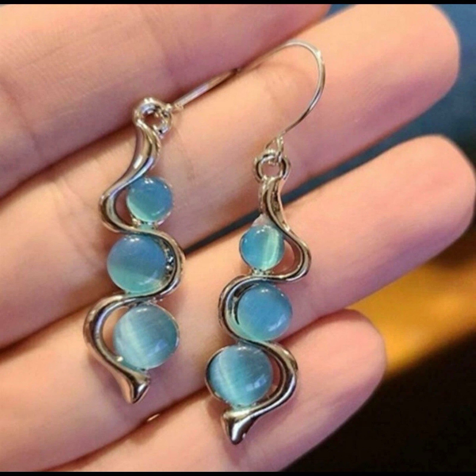 Boho 925 Silver Drop Dangle Earrings Ear Hook Women Jewelry Moonstone Gift A7