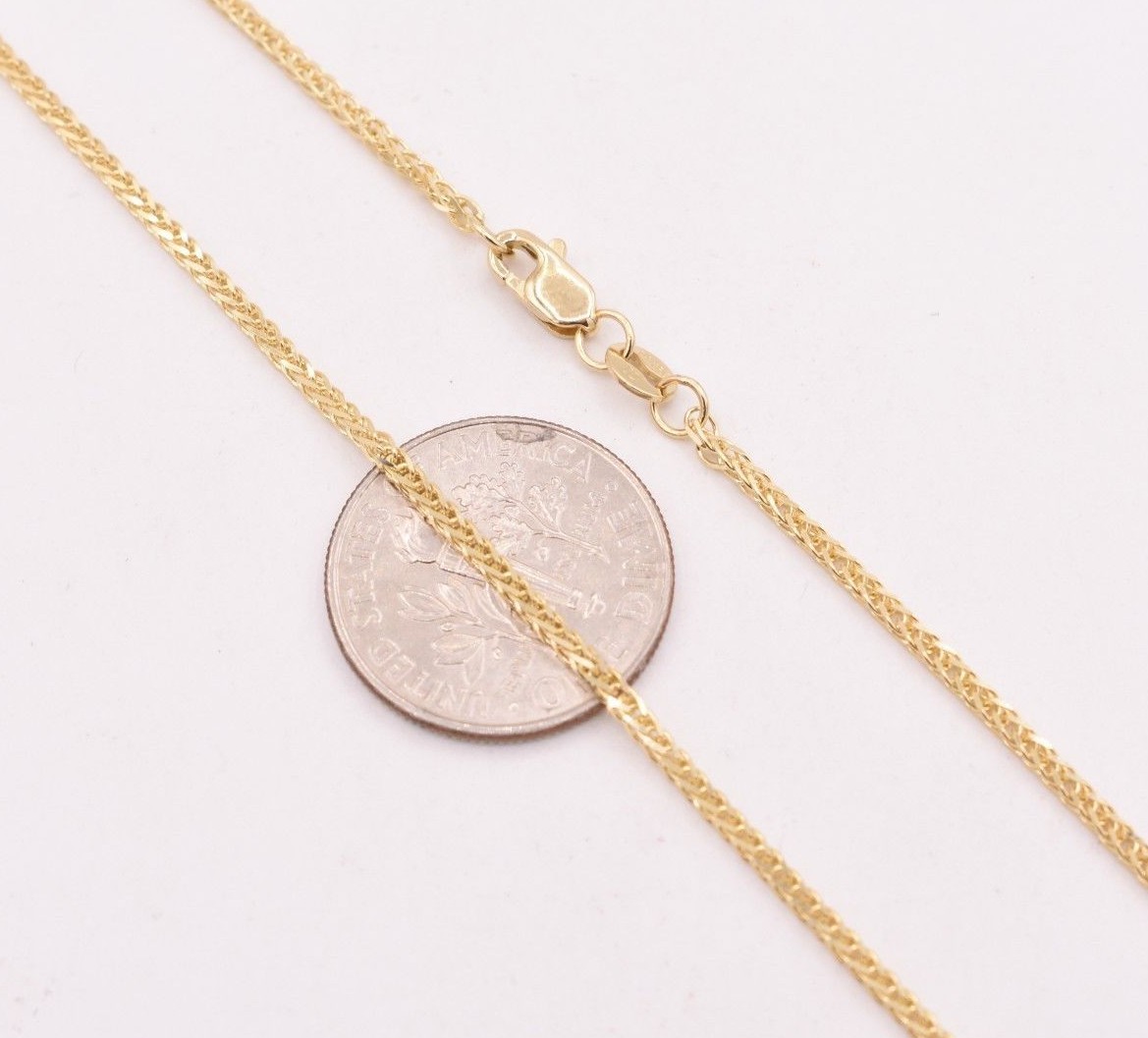 1.8mm Square Wheat Woven Chain Necklace Real Solid 14K Yellow Gold Lobster Lock