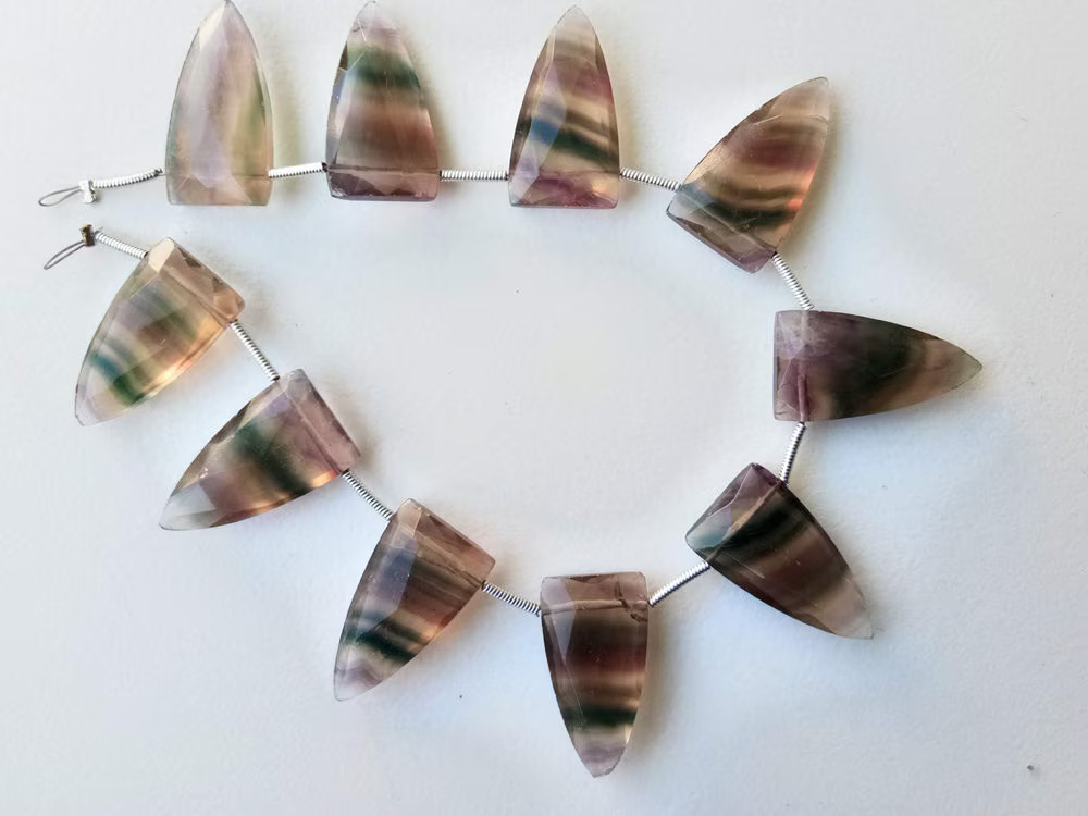 12x23mm Multi Fluorite Faceted Triangle Beads, Natural Fluorite Faceted Fancy