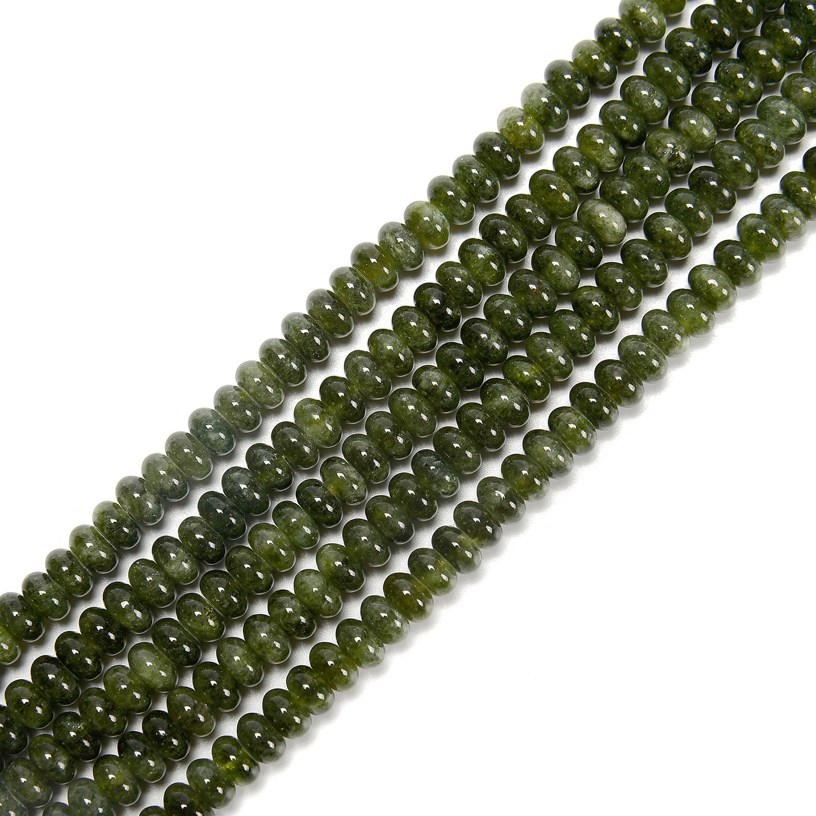 Green Apatite Color Dyed Jade Smooth Rondelle Beads Size 5x8mm 15.5” Strand