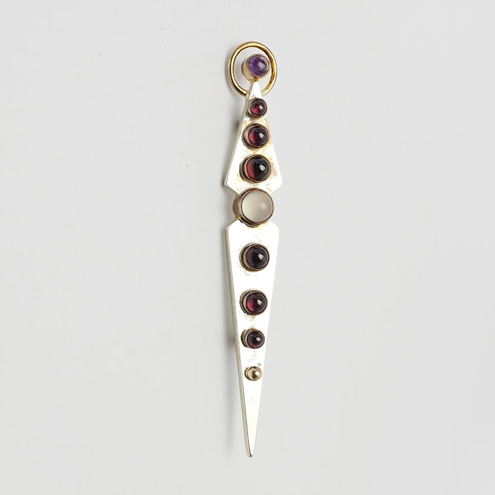 YES Studio modern sterling silver amethyst abstract long bar pin brooch
