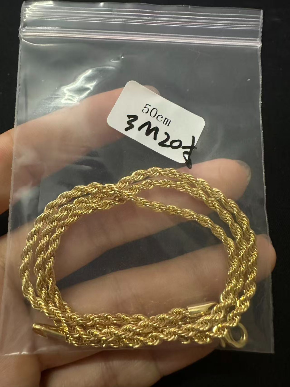 24K Solid Yellow Gold 3mm Rope Chain Necklace 20″ Twisted Chain Lobster Clasp