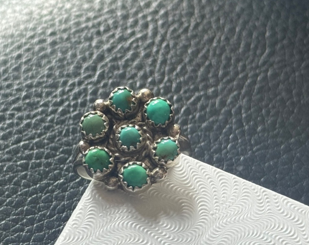 Michael R Rogers Paiute Sterling Silver Turquoise Cluster Ring Size 8.5