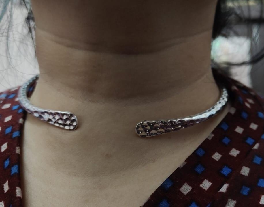 Solid Neck Collar, 925 Sterling Silver Choker, Tribal Statement Jewelry, Braided