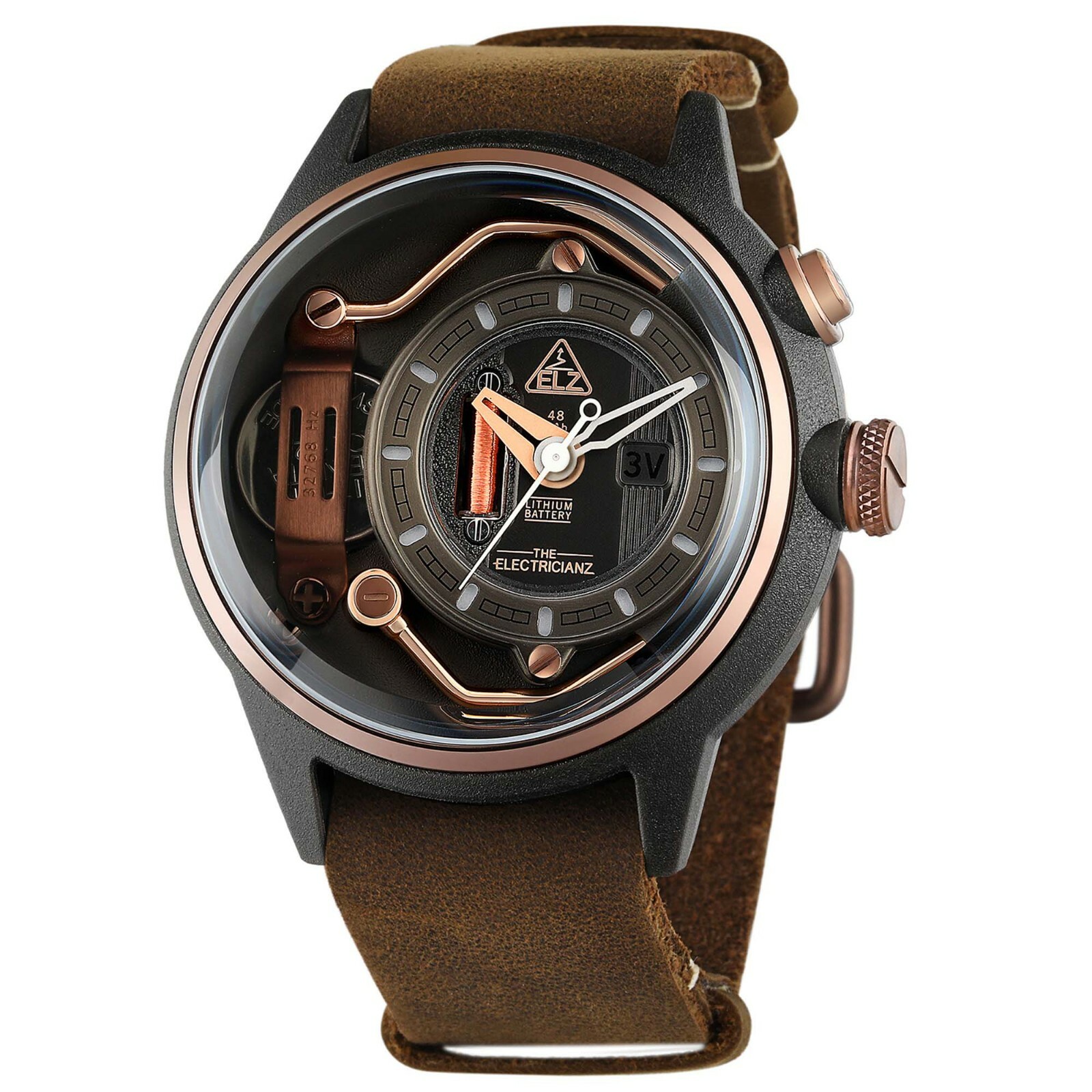 The ElectricianZ MokaZ Acciaio Nylon Luce Pelle Marrone Nero Elettrico Orologio