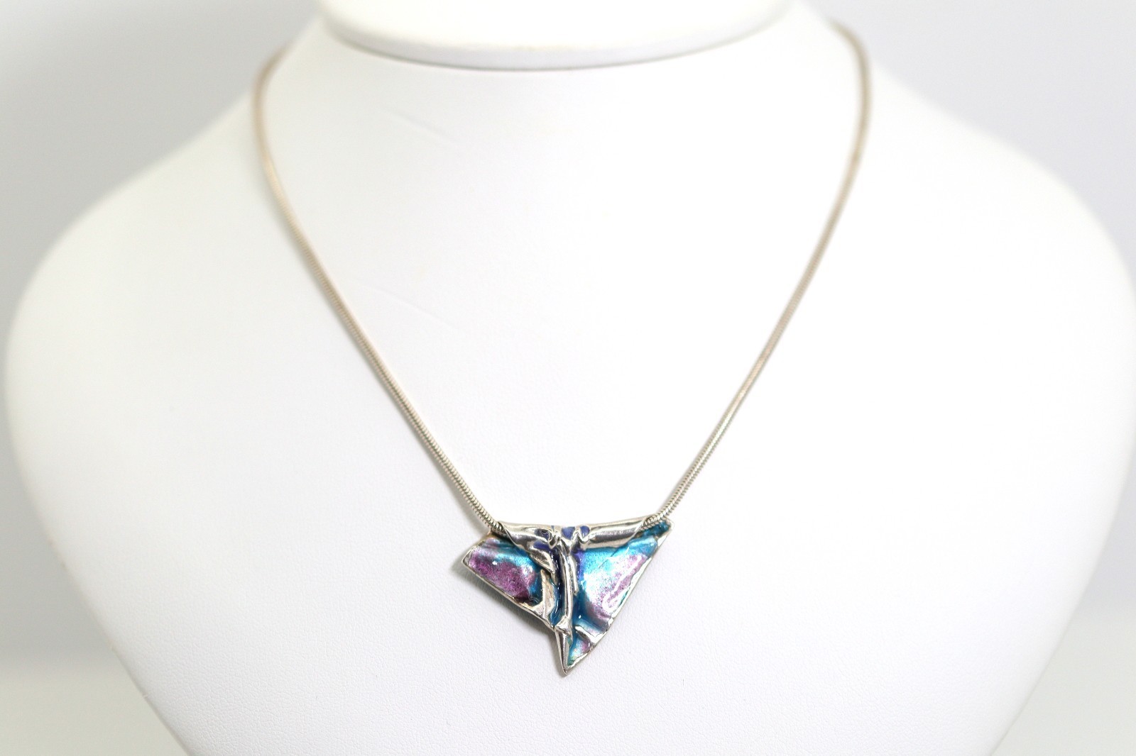 Sterling Silver 925 Necklace Snake Chain Anodised Abstract 1980, L: 38cm
