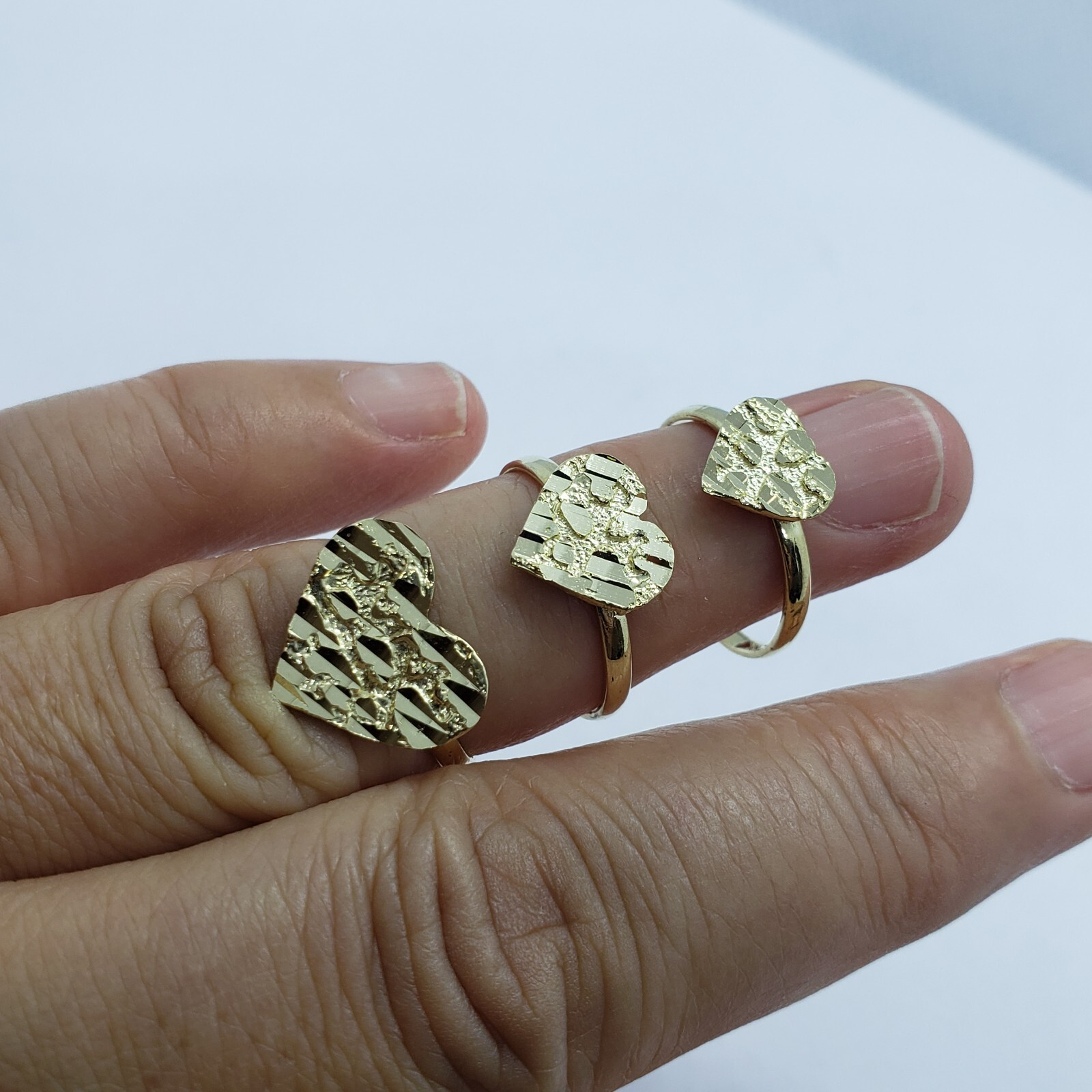 10K Yellow Solid Gold Flat Heart Nugget Ring Small Medium Large Ring Size 3-11