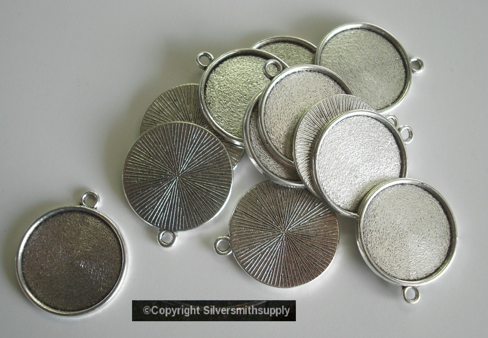 12 Bezel cup tray settings Silver pl holds 20mm cabochon bailed pendants FPP002B