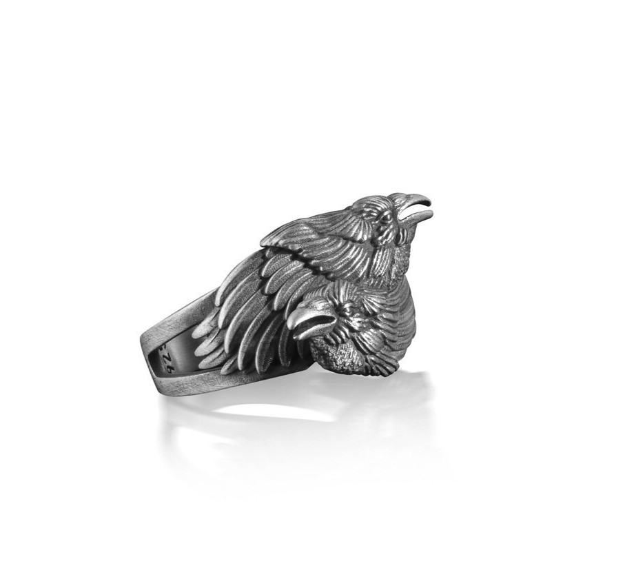 Hugin Munin Men Ring 925 Sterling Silver Handmade Sacred Ring Duty Free