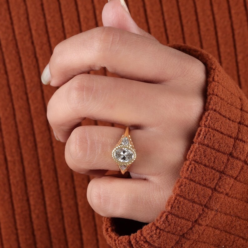 2.40 Ct Oval Real Moissanite Bezel Engagement Ring 14K Yellow Gold Plated