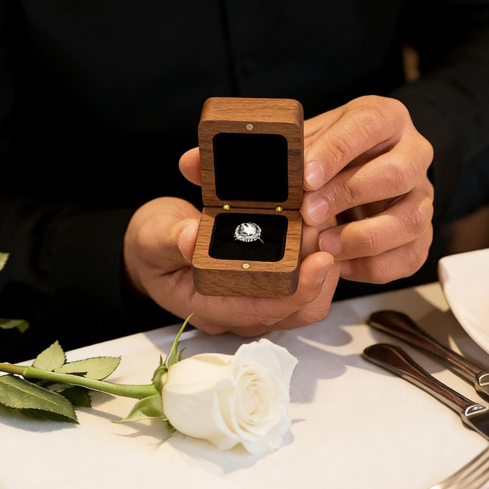 Vintage Solid Wood Ring – Hand-Polished Engagement Ring Holder for Proposal, …