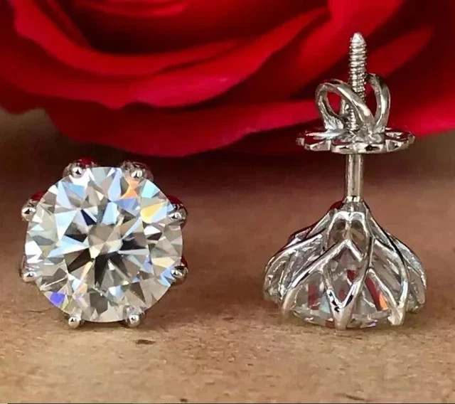 4 Ct Round Cut Lab Created Solitaire Diamond Stud Earrings 14k White Gold Plated