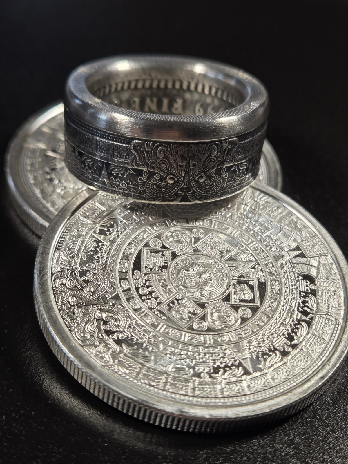Aztec Calender .999 Pure Silver COIN RING Sz 9-14 Azteca Mayan 1 Troy Oz Coin