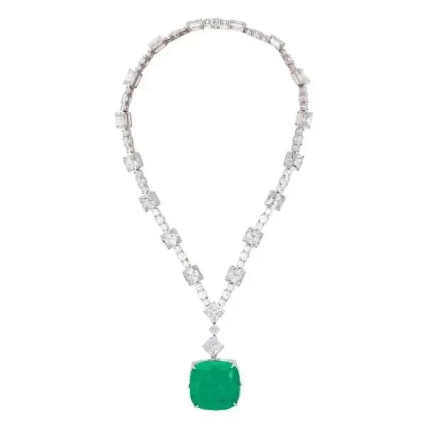 12Ct Cushion Lab Created Emerald Women’s Tennis Necklace 14K White Gold Finish