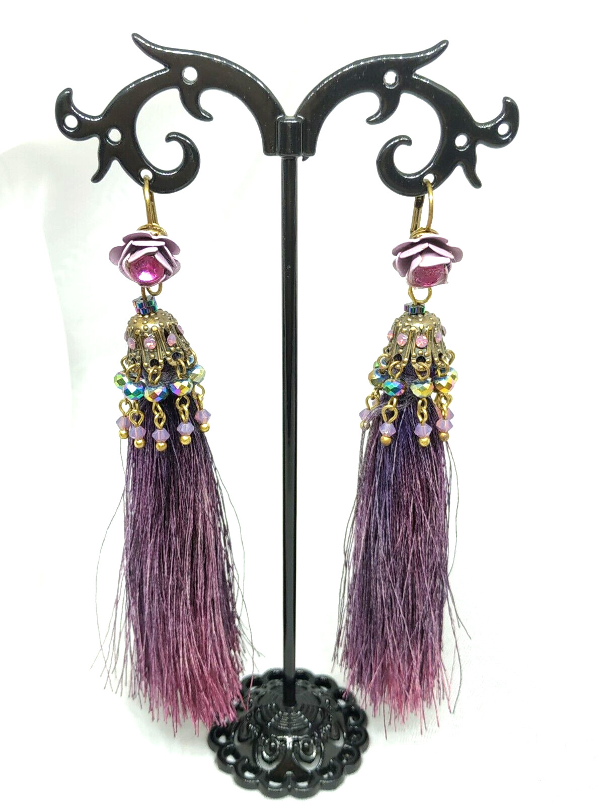 Lovely Michal Negrin Long Earings With Colourful Crystals Israel #824#