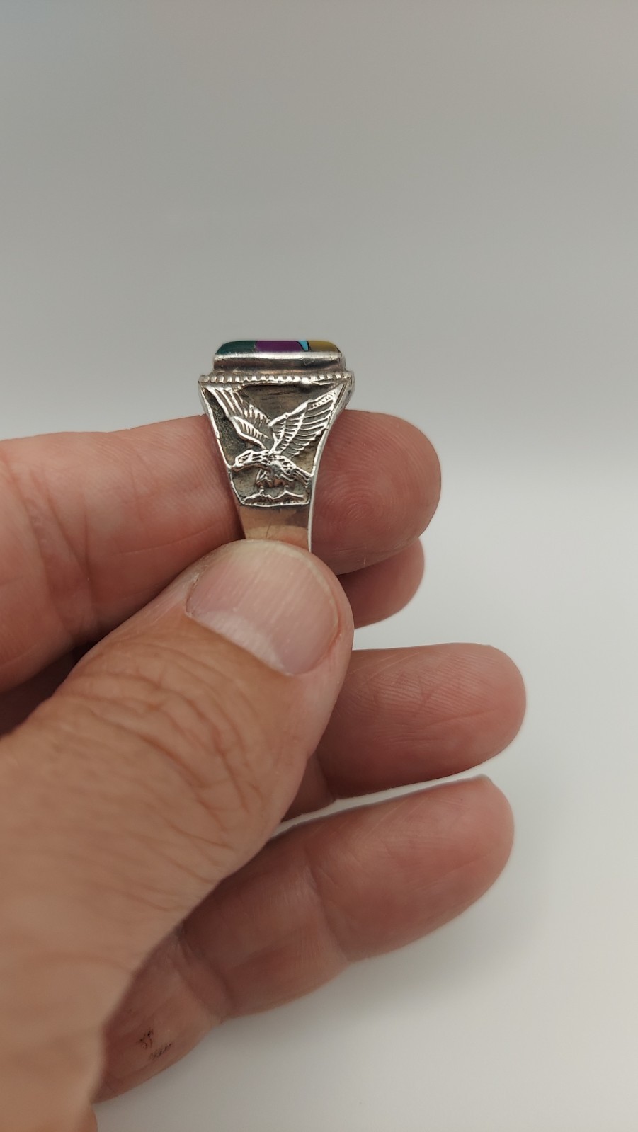 vintage Native sterling silver multi stone ring, size 10.5