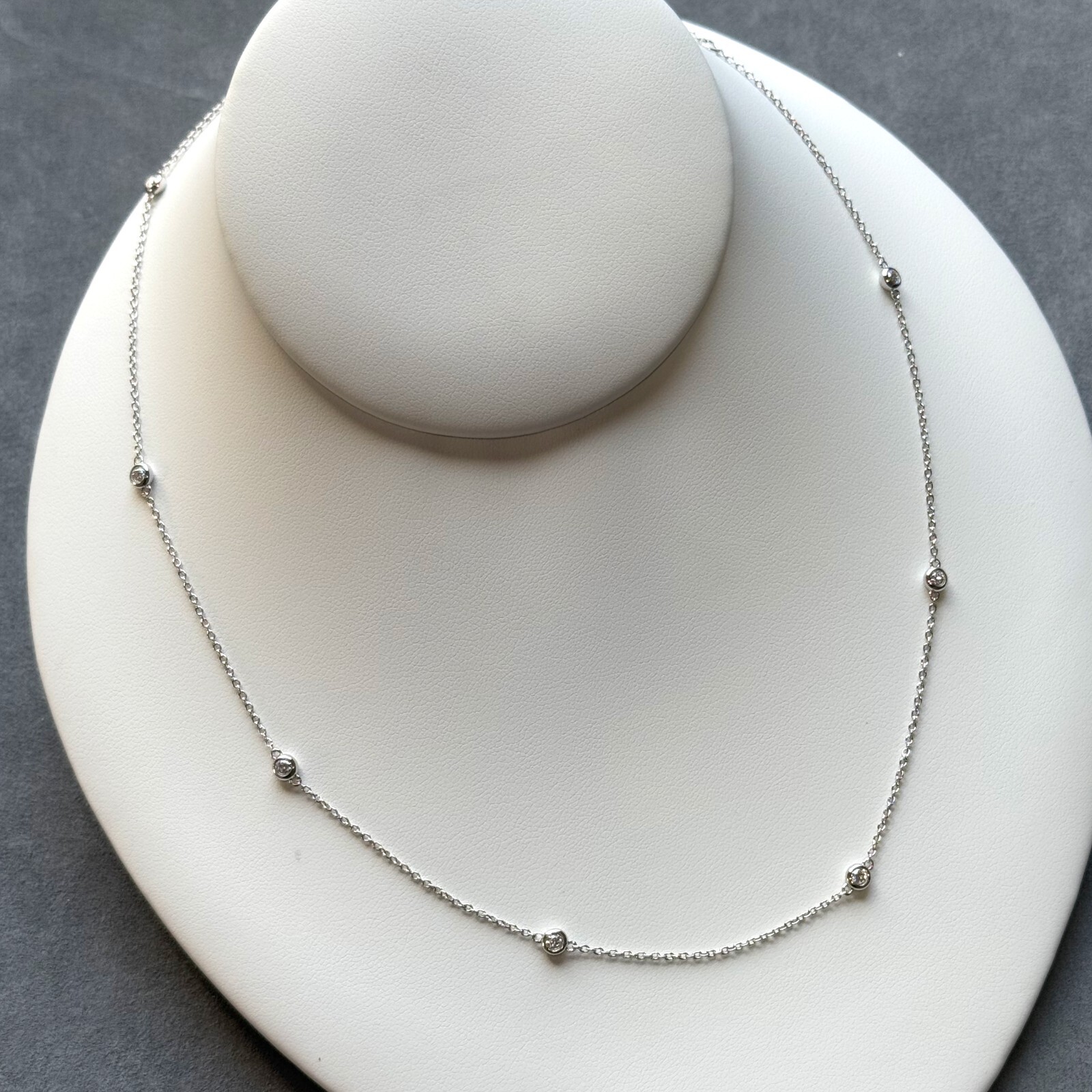 Womens Moissanite Station Necklace 16 / 36 inches – Sterling Silver or 14K Gold