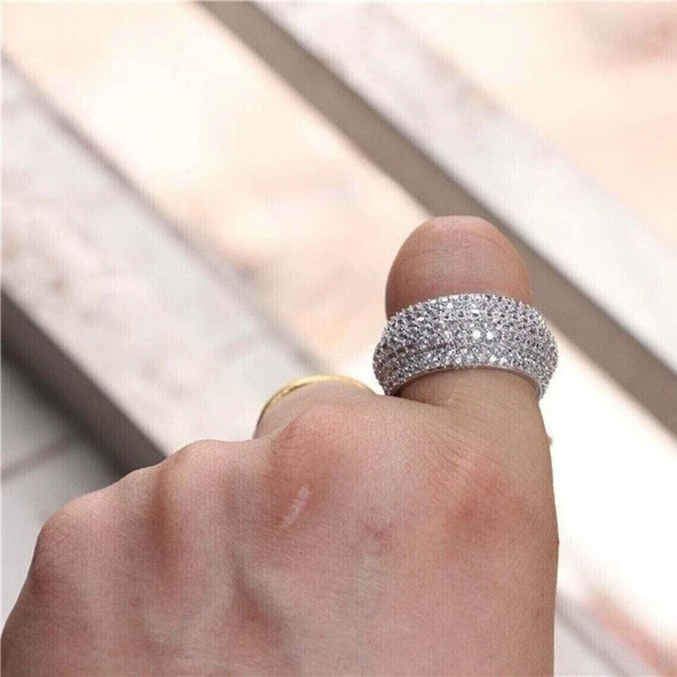 4.00Ct Round Cut Natural Diamond Eternity Engagement Band 14K Real White Gold 7