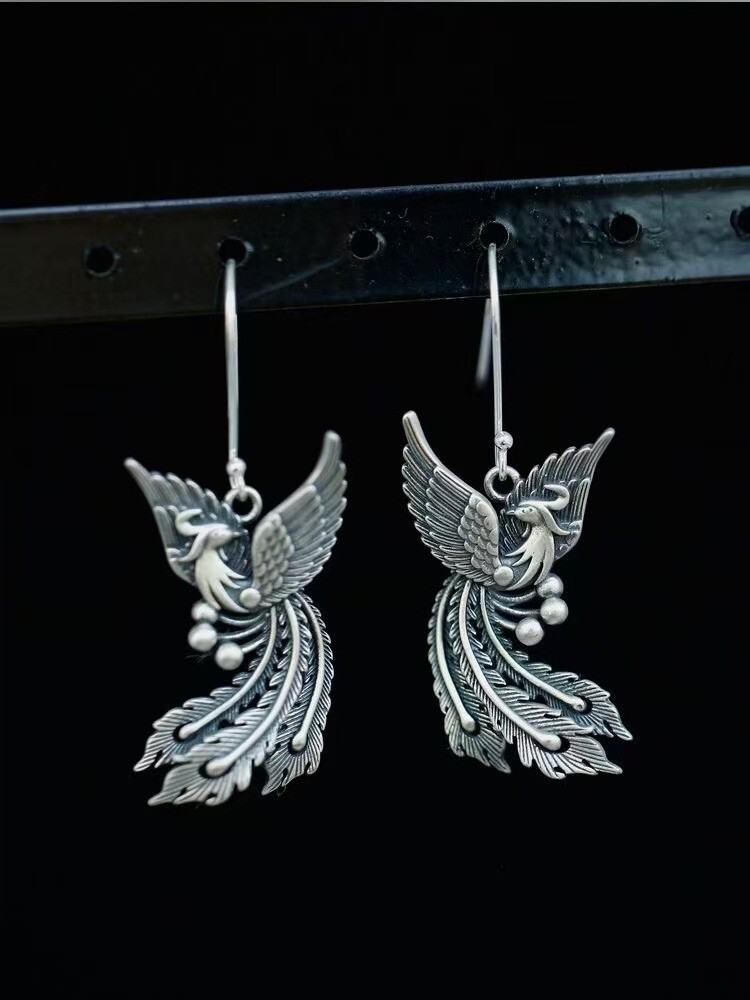 925 Silver Plated Phoenix Earrings for women Tassel Dangle Drop Jewelry Gift