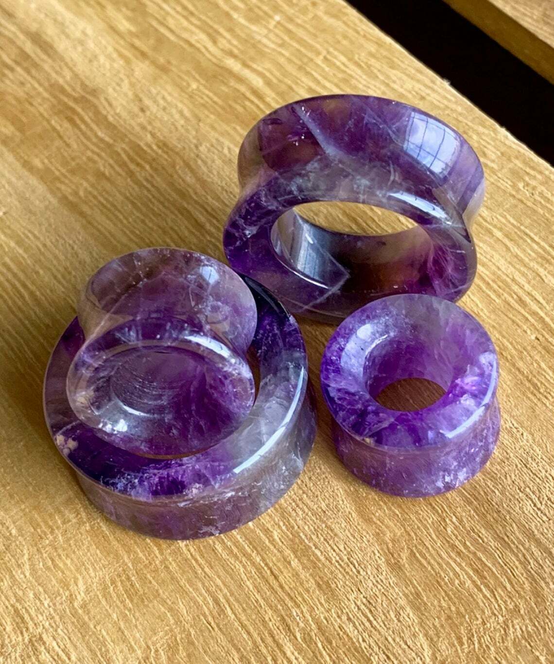 PAIR Amethyst Amythest Organic Stone Tunnels Plugs Earlets Gauges