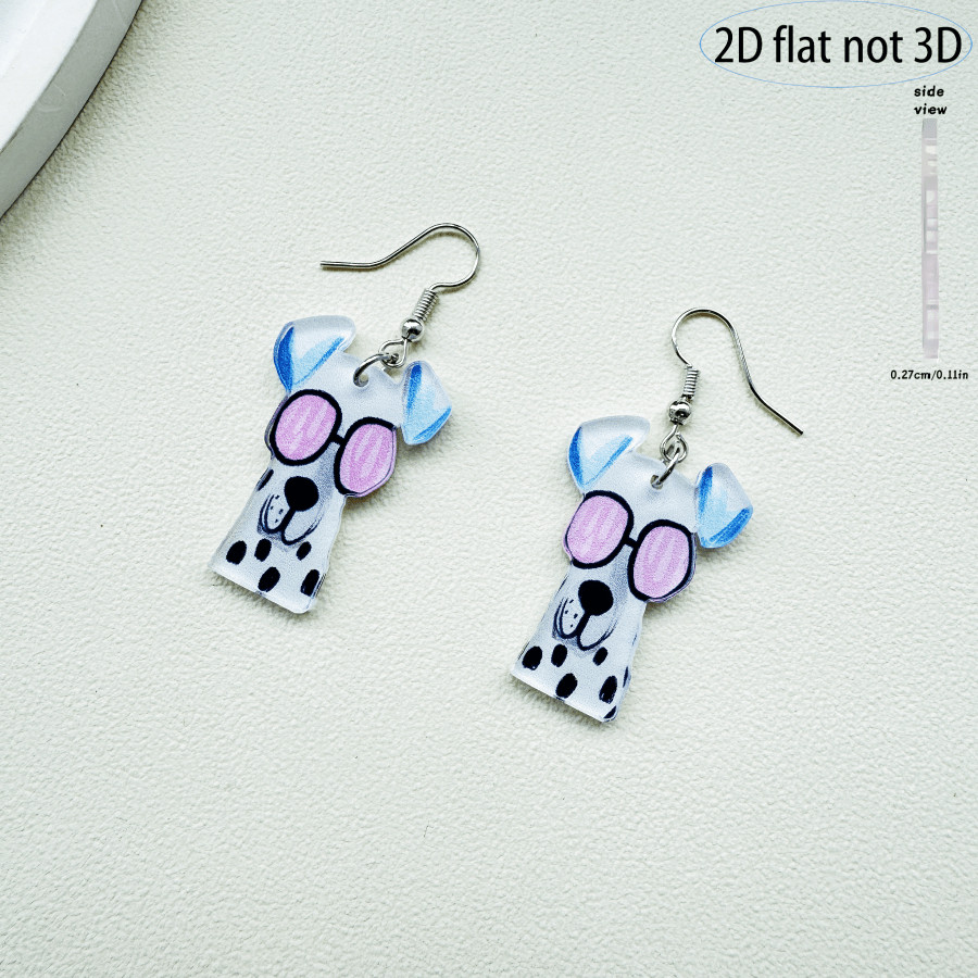 2D Flat – 9 Pairs of Cute Cartoon Colorful Acrylic Dog Pendant Earrings