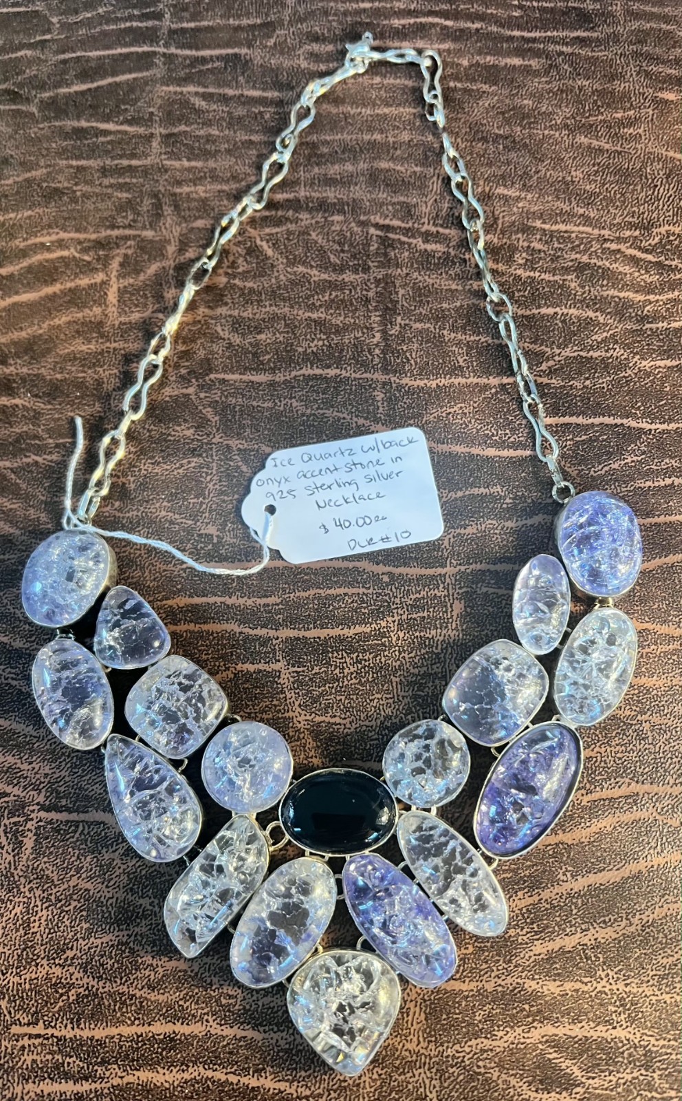 Ice Quartz With Black Onyx Accent Stone In 925 Sterling Sliver Necklace