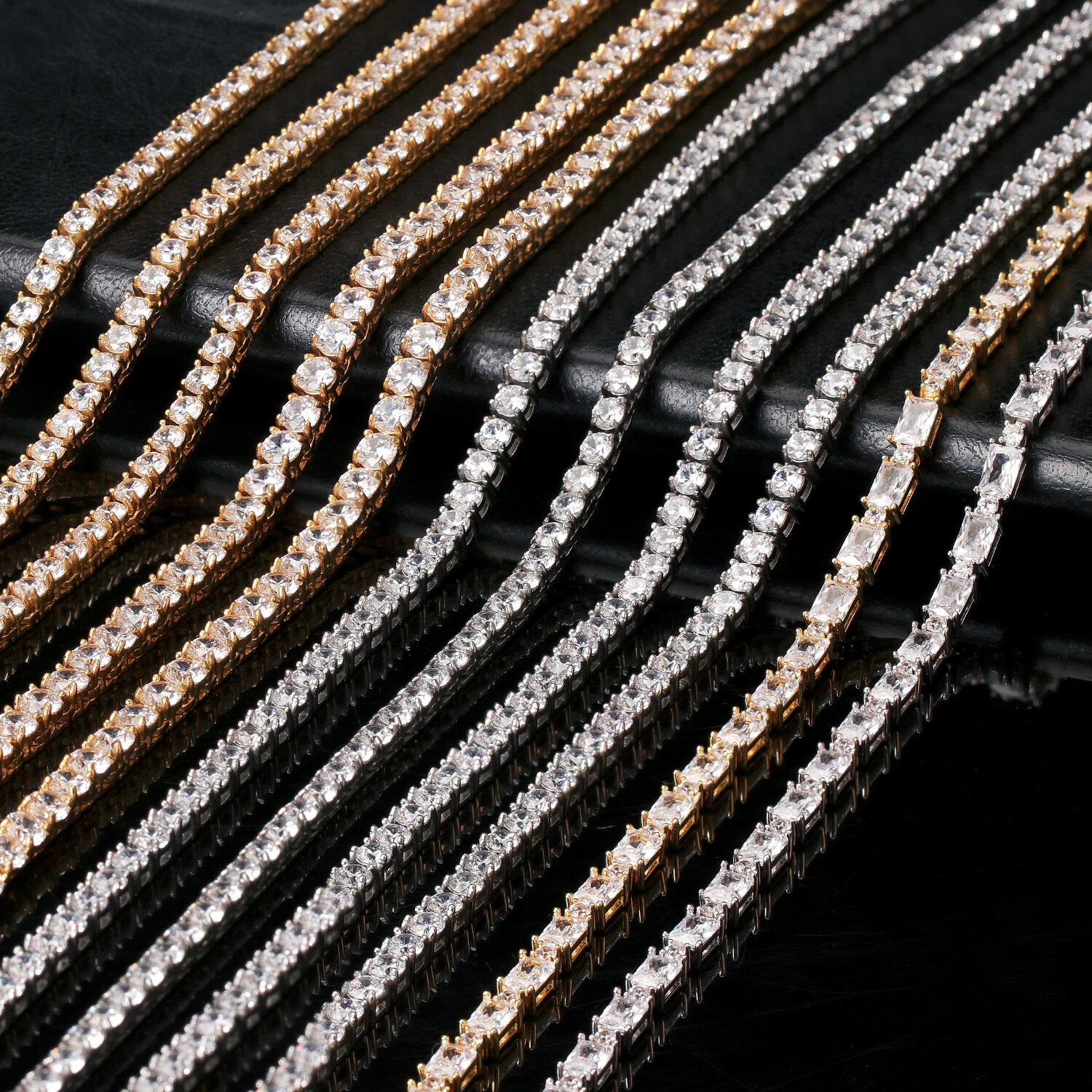 Mens Gold Plated Solid Stainless Steel Tennis Chain Necklace Bracelet 3mm-6mm