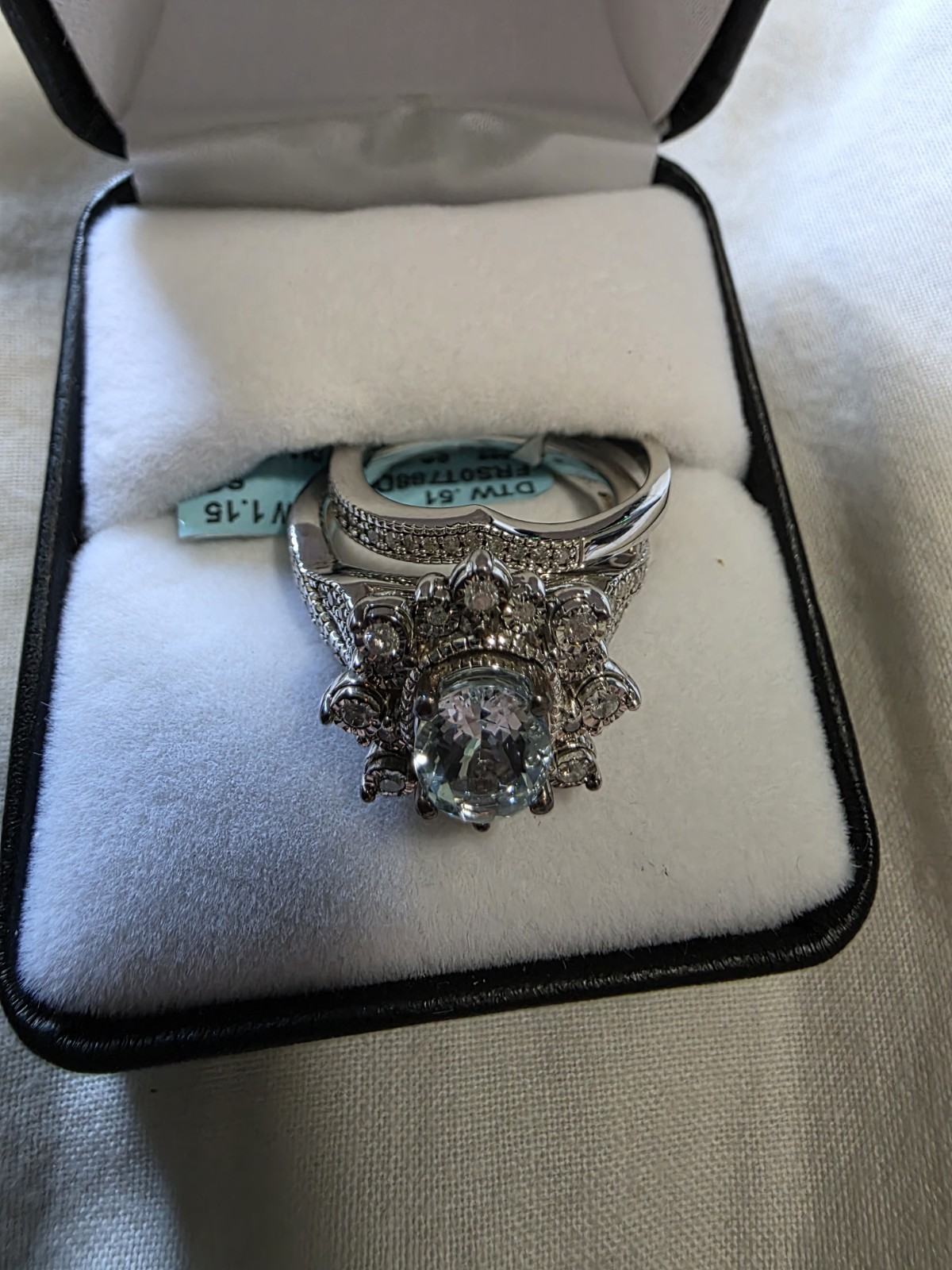 Silver Engagement Ring Size 7 Oval Blue Stone Halo Setting Unisex Adults