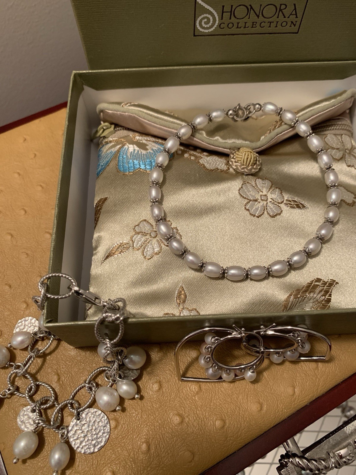 Honora Pearls Sterling Silver Charm Bracelet 7 In & Anklet 9in & Pearl Earrings