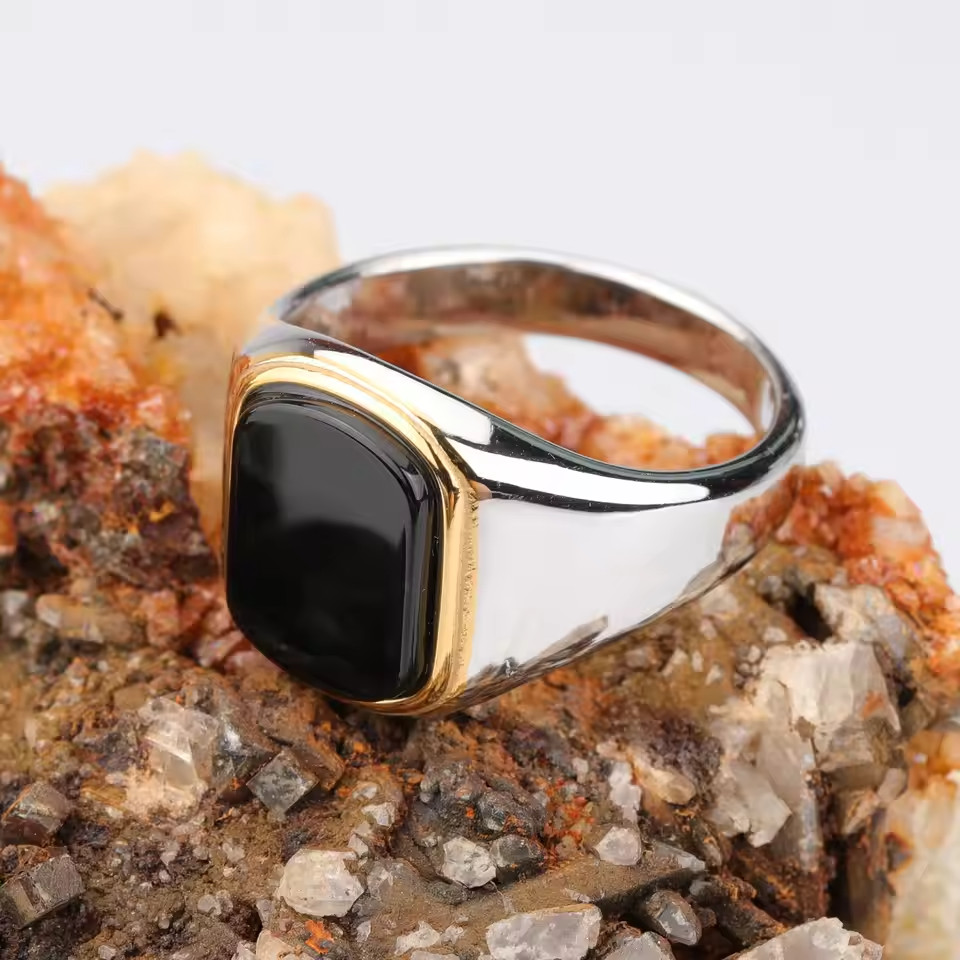 Men Ring High Quality 316L Stainless Steel Mix Gold Silver Red Stone Rectangle
