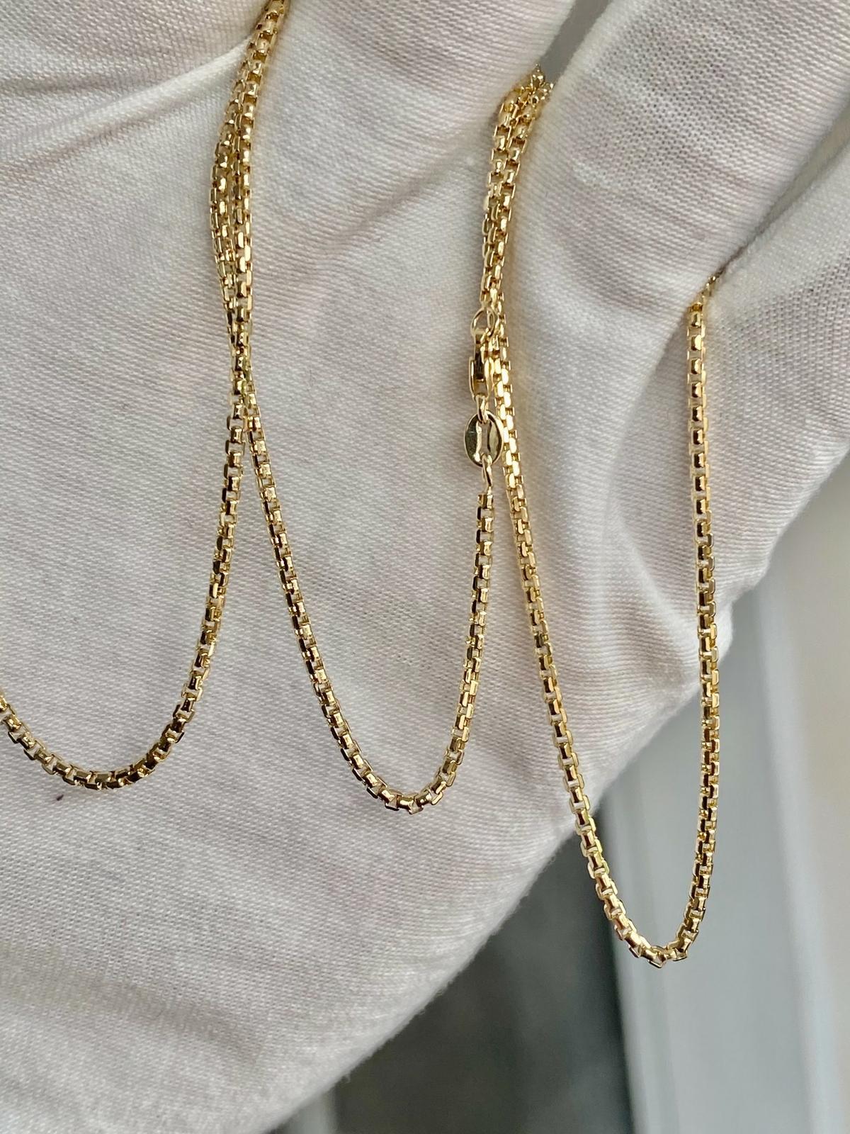 1.8MM Solid 14K Yellow Gold Round Box D.C Chain Necklace 16-24″