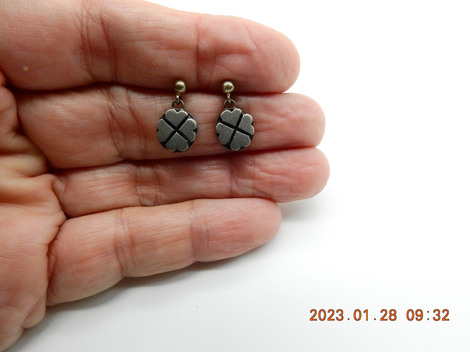 Sweden Four Heart Clover Dangle Pierced Earrings Vintage