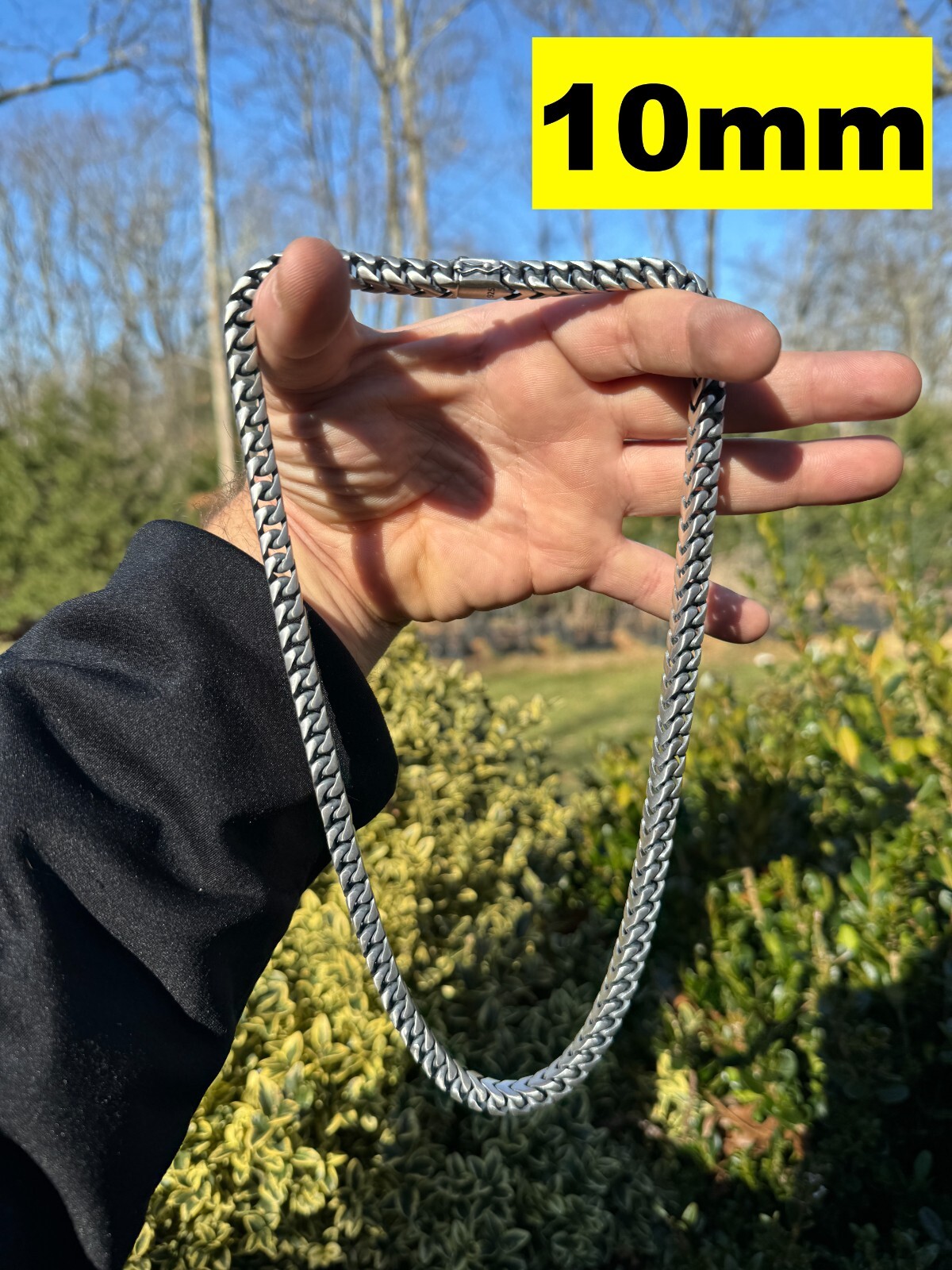 BIG 4-10mm Franco Chain Necklace Or Bracelet Oxidized Real 925 Silver Box Clasp