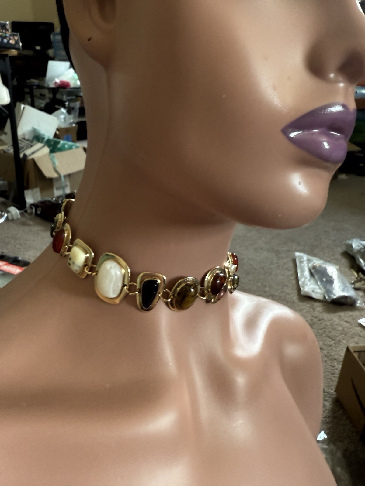 Gold Choker Necklace Chunky Statement White Brown Black