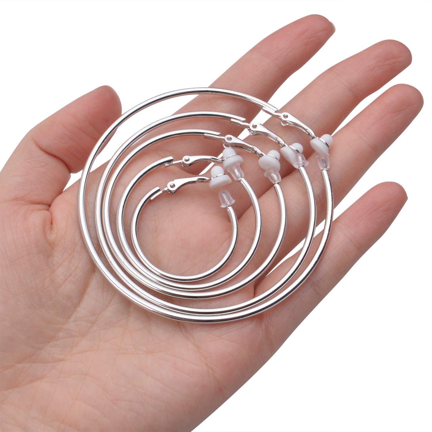 5 Pairs Silver Clip on Earrings Hoop Non Piercing Women Clip Earrings for Women