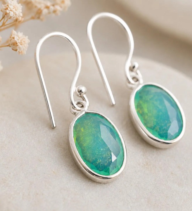 Blue Opal Drop Earrings Aqua Fire Opal Look Jewelry Gift for her