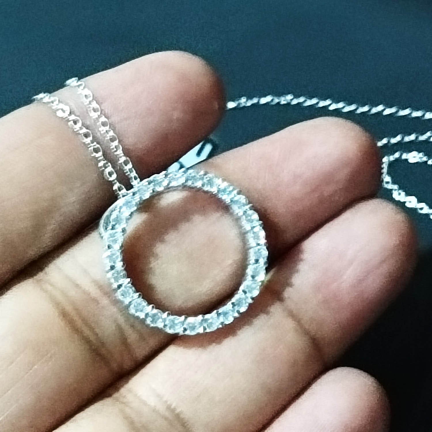 2.0Ct Simulate Diamond Round Circle Pendant Necklaces in 14k White Gold Plated