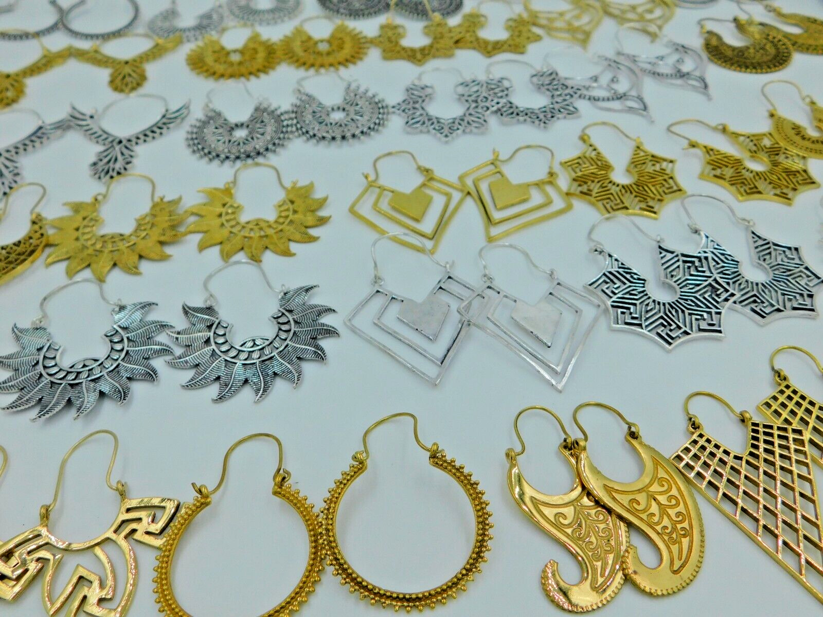 20 PAIRS LOT OF WHOLESALE DROP & HOOP BRASS TRIBAL GYPSY EARRINGS FOR RESELLERS