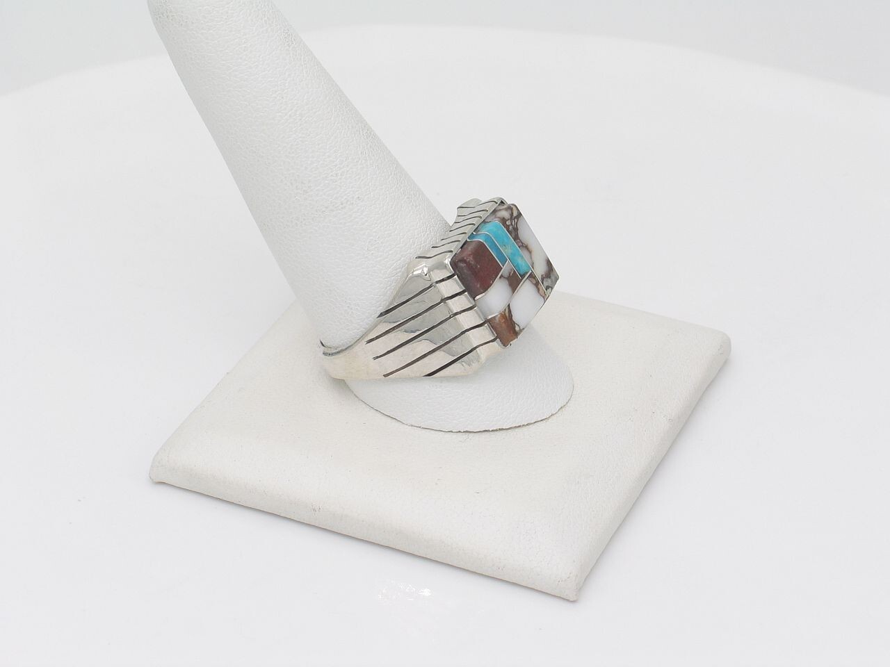 Native American Navajo Handmade Sterling Silver Multi-Stone Ring Size 11.5