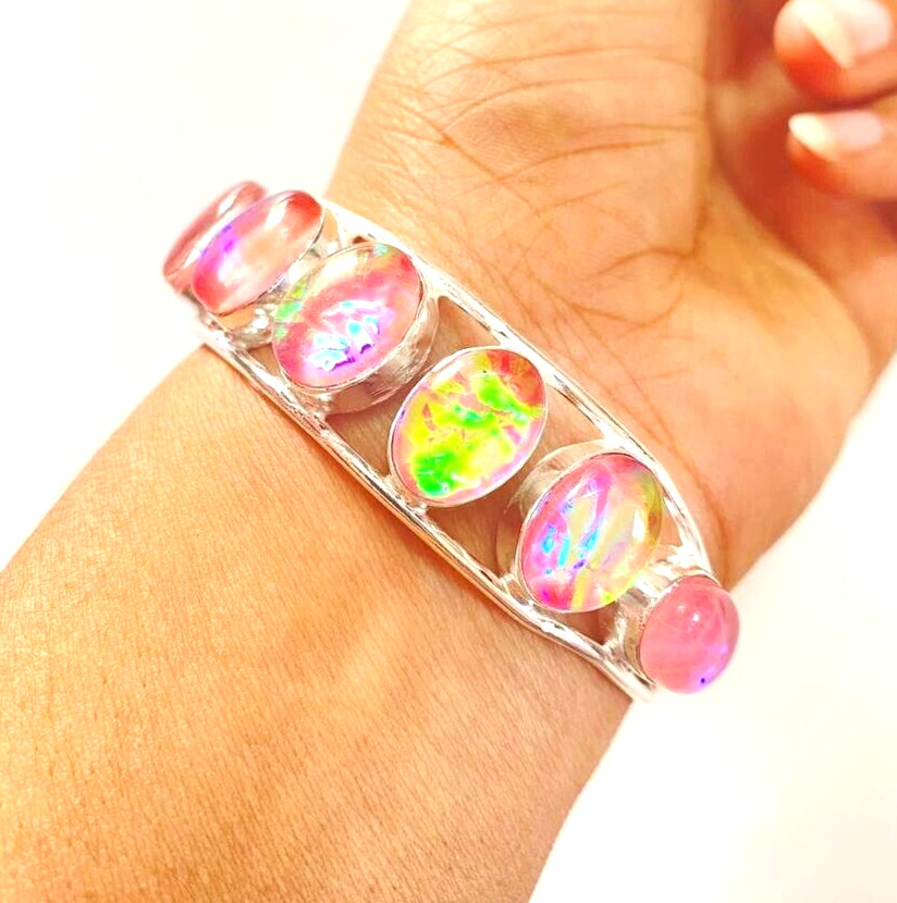 Australian Triplets Opal Gemstone 925 Sterling Silver Handmade Jewelry Bangle