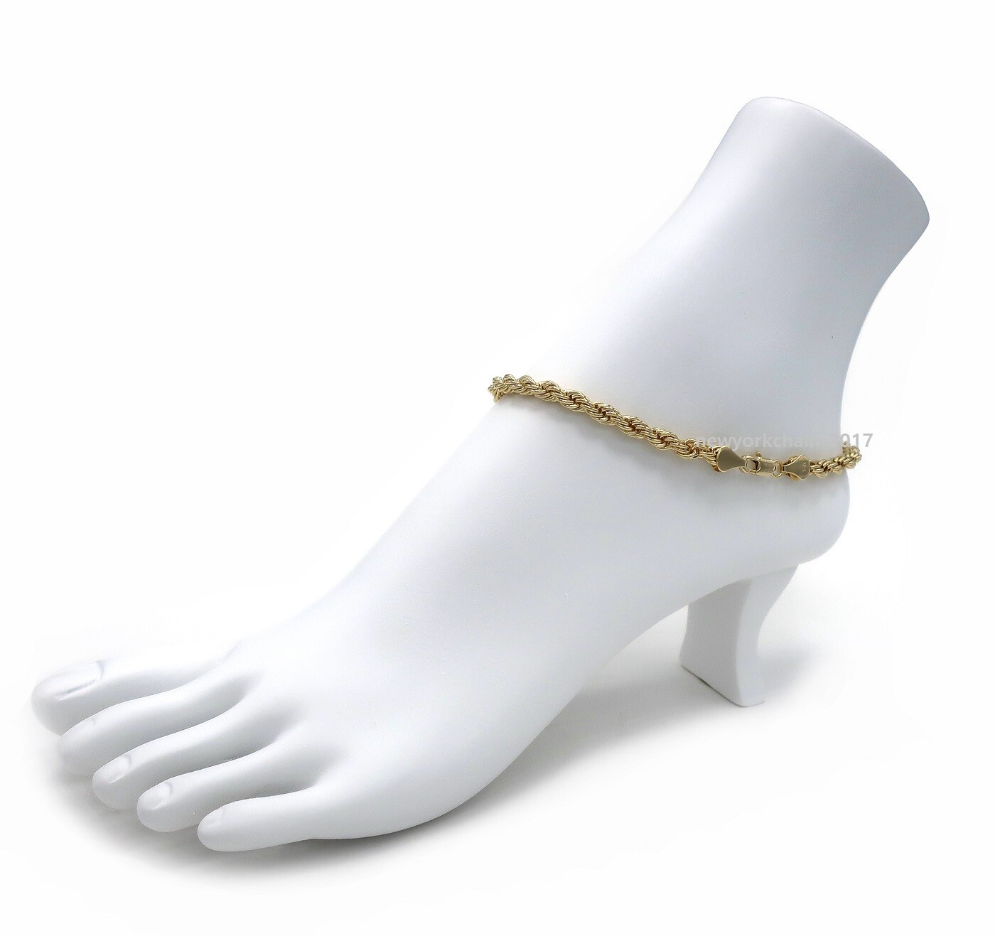 5mm TWIST ROPE CHAIN ANKLET ANKLE BRACELET 14K ITALY GOLD PLATED