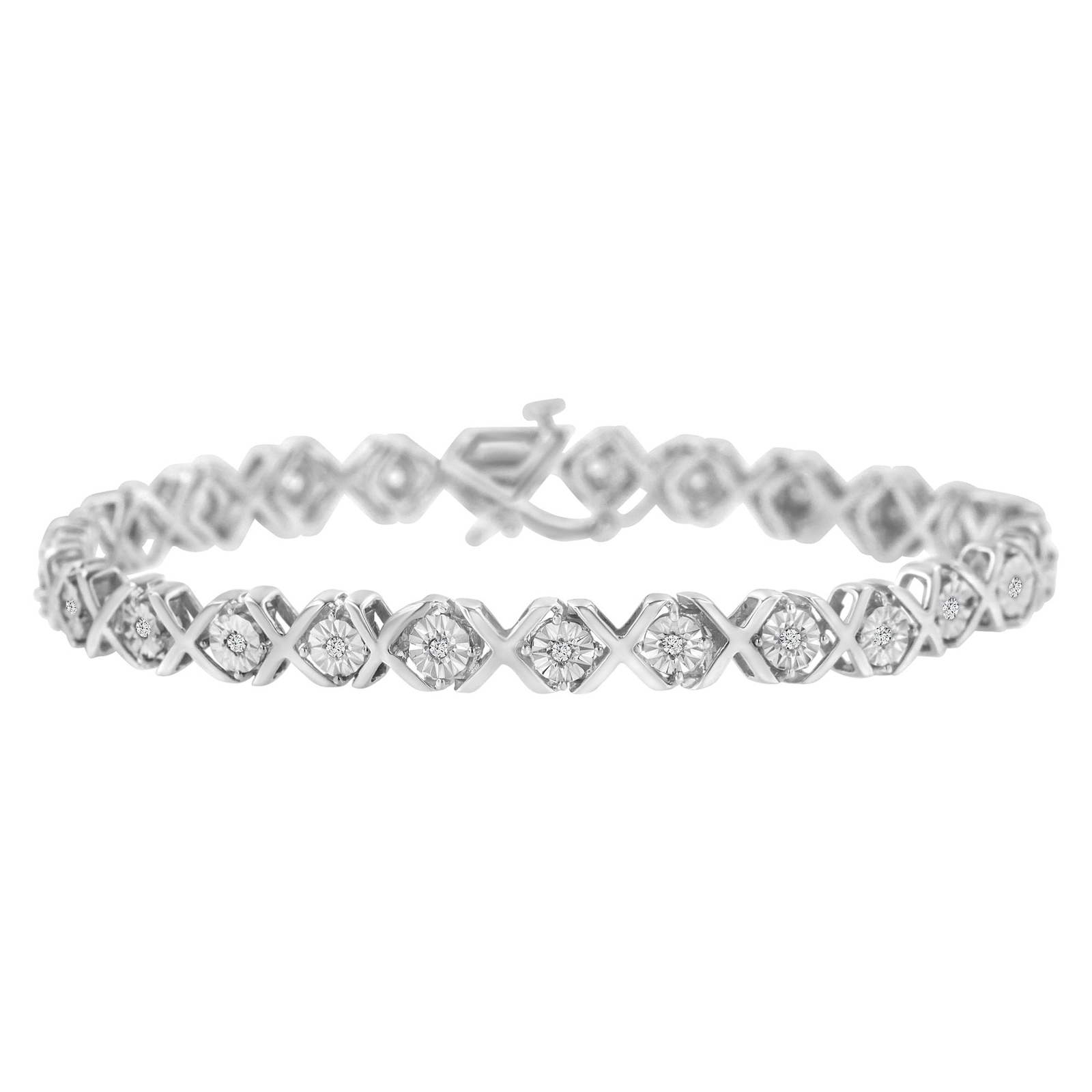 1/4 Carat Miracle Set Diamond X Link Bracelet in Sterling Silver 7.25″