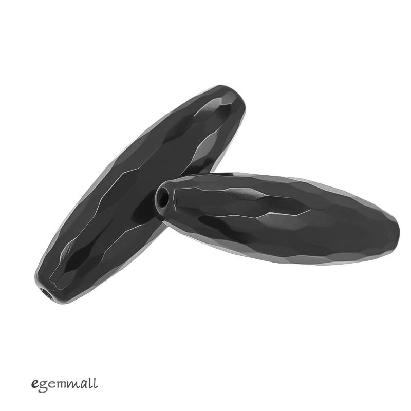 2 Black Onyx Faceted Oval Rice Pendant Earrings Beads 12x40mm 1.8mm Hole #58066
