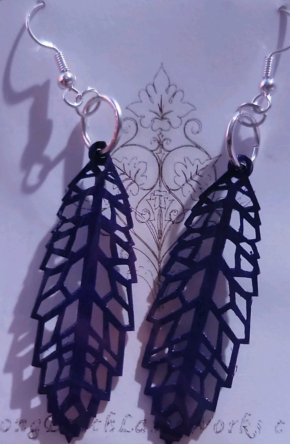 Purple Metal Leaf Nature Handcrafted Dangle/Drop Hook Earrings, No Stone