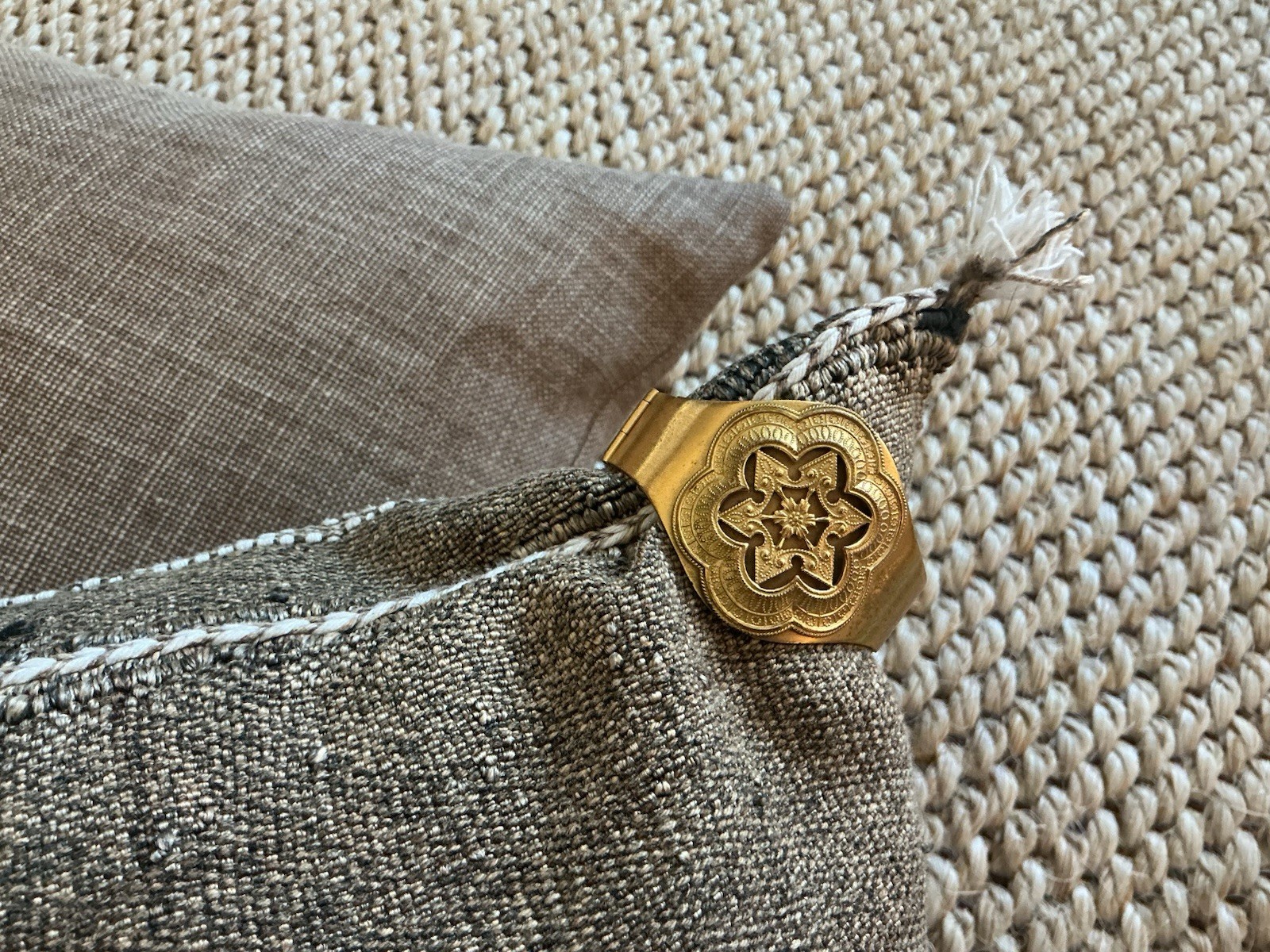 Vintage Wide Die Struck Brass Hinged Raised Medallion Bracelet