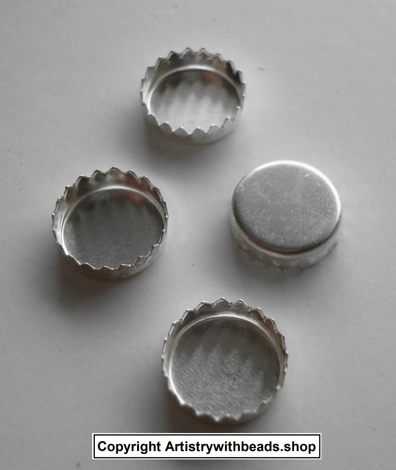 Sterling Silver 8mm Bezel cups 4 round machine made serrated edge bezels BC008S