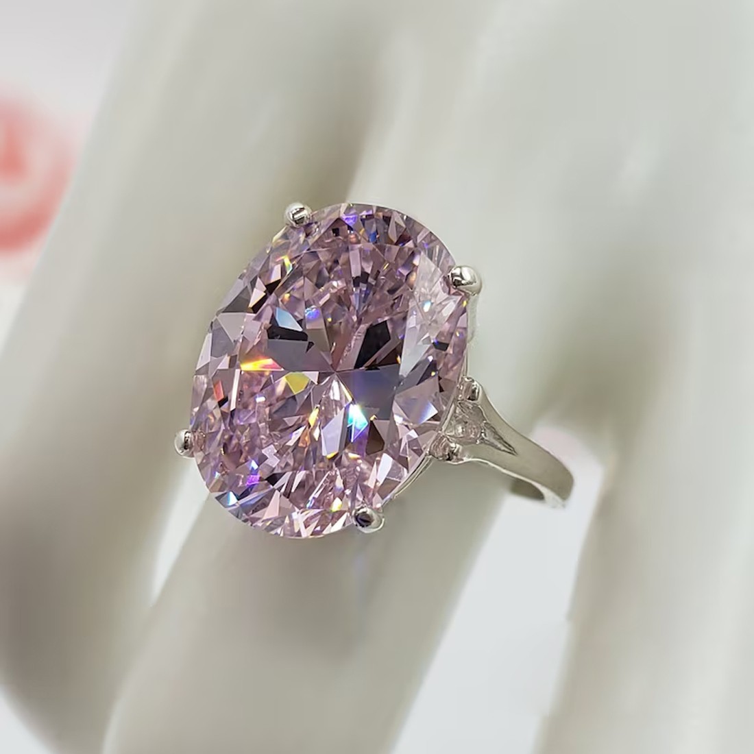 6.10Ct Certified Oval Cut Treated Light Pink Diamond Solitaire Ring Great Luster
