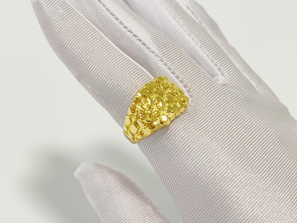 14K Solid Yellow Gold Square Nugget Ring 15mm Rough Texture Band Size 10 Jewelry