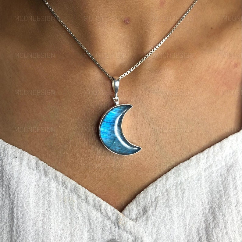 Labradorite Pendant 925 Sterling Silver Handmade Half Moon Pendant Gift For Her